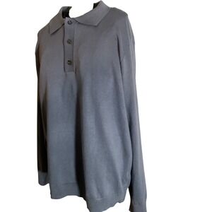 MAGASCHONI Mens Long Sleeve Knit Polo Shirt Gray M/M Button Up Casual